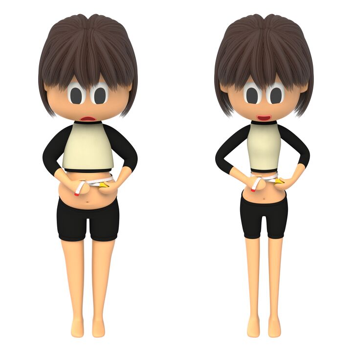 Medición eficaz de la cintura antes y después de la pérdida de peso. 